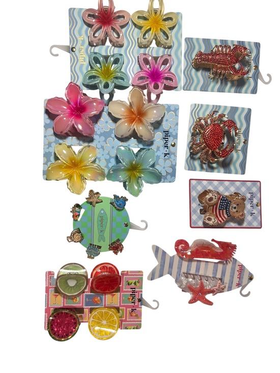 Piper K Accessories - Piper K Hair Clips pick 1 Lobster, Crab, Tropical, Patriotic Bear, Fruits, New